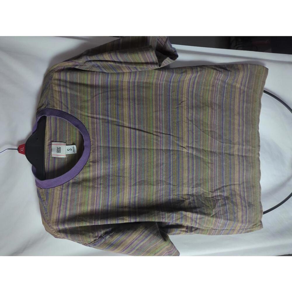 BDG Women's Striped Cotton T-Shirt with Purple Trim, Size Small